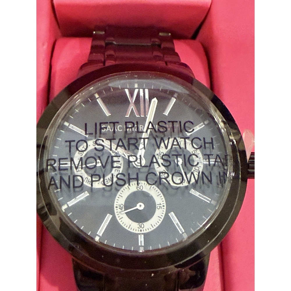 Isaac Mizrahi Ladies Black Chronograph Watch NIB Stainless Steel Bracelet